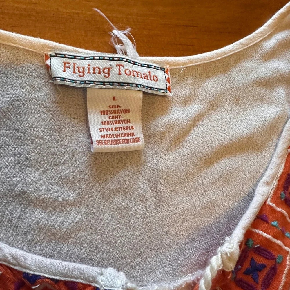 Flying Tomato Boho Peasant Top Bundle Large Blue & Cream Embroidered Tassel Tops